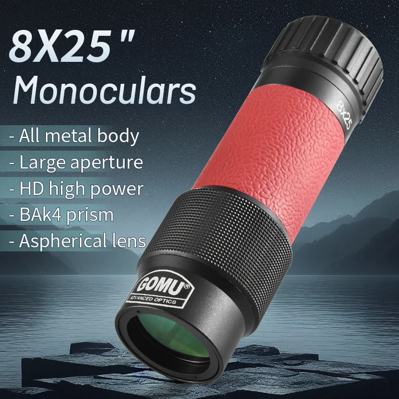 Telescopio Monocular de 8x25, Mini monoculares compactos de bolsillo para adultos, monoculares de prisma BAK4 de alta potencia, totalmente metálicos para viajes de acampada - imagen 3