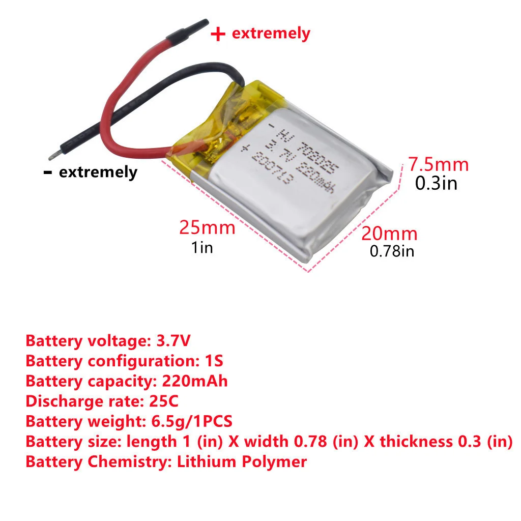 Batería Lipo para MP3, MP4, luz LED, DVD, juguete, masajeador, Bluetooth, auriculares, altavoz, ratón, helicóptero, 702025 V, 3,7 V, 220mAh - imagen 3