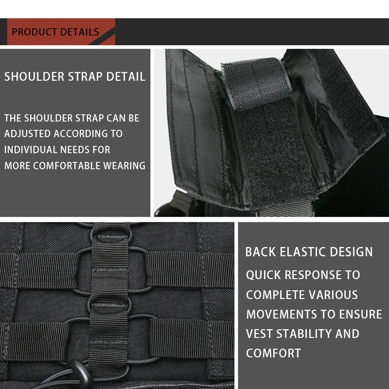 YKEDA-chaleco táctico de nailon 1000D para caza al aire libre, protector ajustable Molle para Airsoft, accesorios de combate - imagen 5