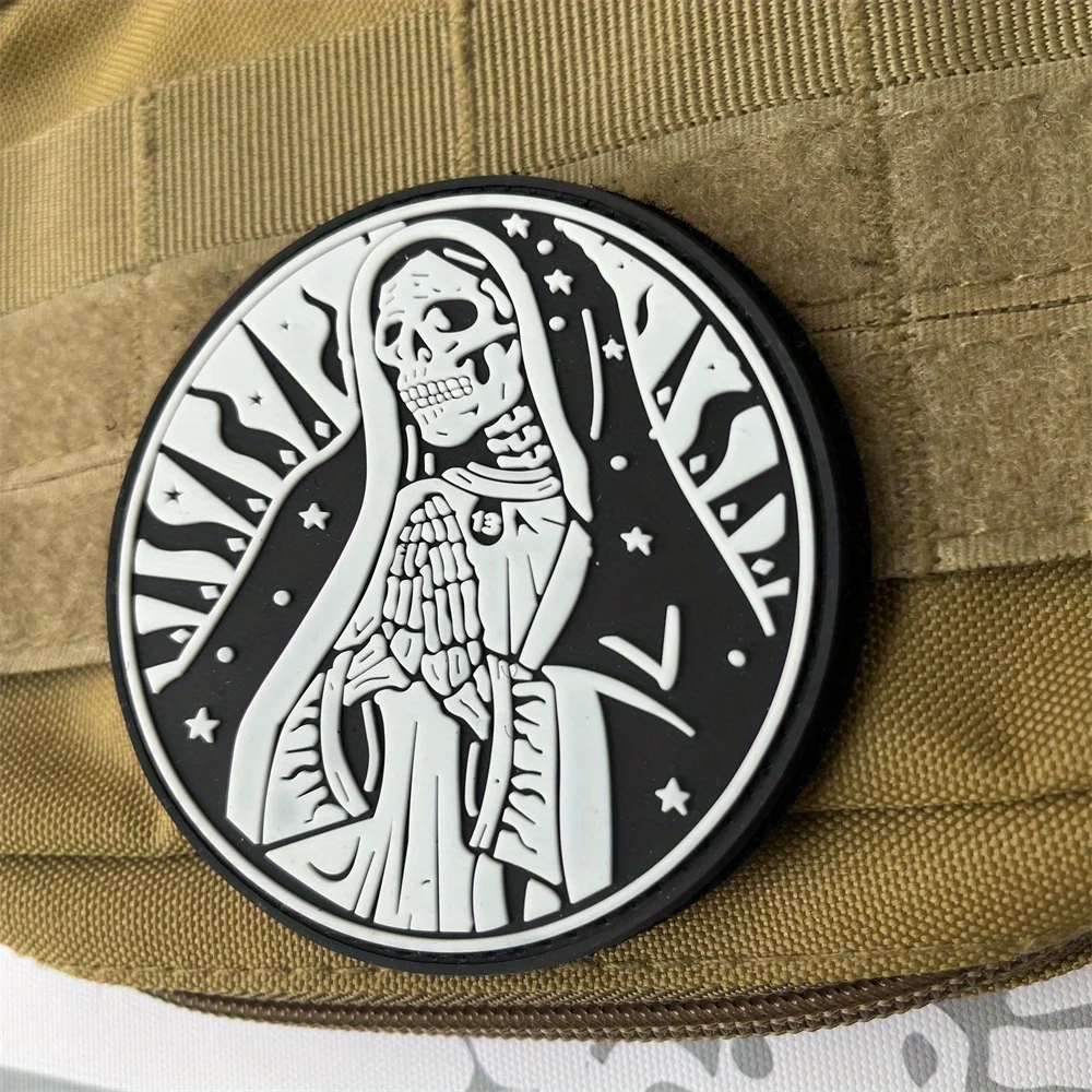 Parche táctico de Morale de Santa Muerte, pegatina decorativa para mochila al aire libre, parches de gancho y bucle de PVC para ropa - imagen 5