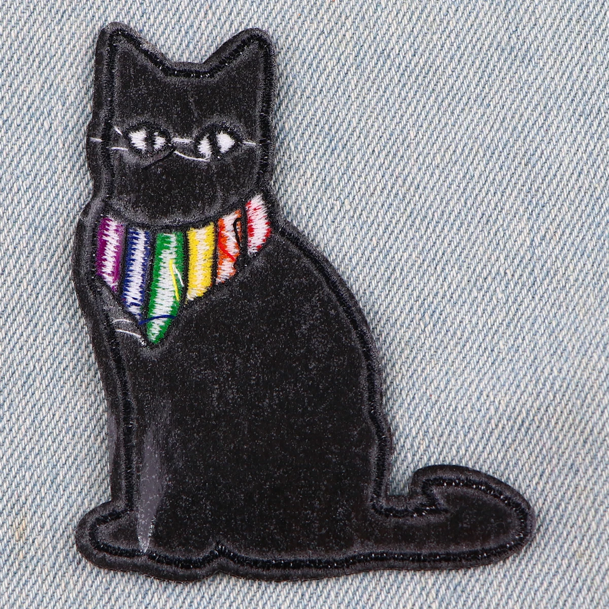 Parche bordado de gato negro para ropa, parches de arcoíris para chaquetas, pegatinas de costura DIY - imagen 5