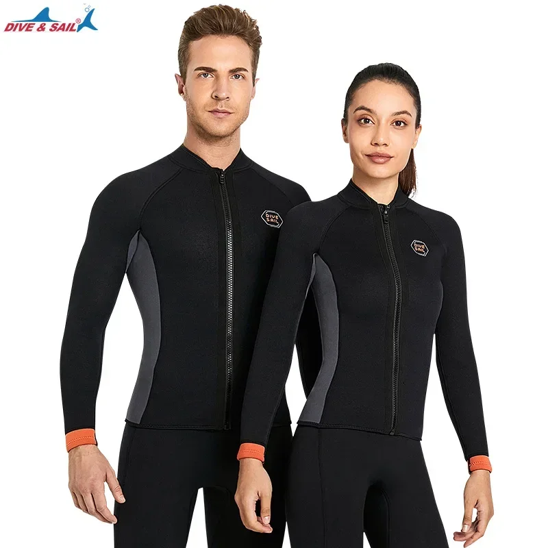 Traje de buceo de neopreno de 3mm para hombre, abrigo para mujer adulta, Tops de buceo de manga larga, chaqueta con cremallera, traje de buceo, surf y snorkel - imagen 2