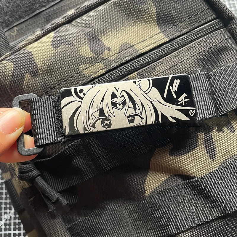 Parches de Metal de dibujos animados de Anime para niñas adolescentes, tira de insignia táctica, Shy, media cara, ojos para ropa, bolso, aplique DIY con gancho - imagen 4