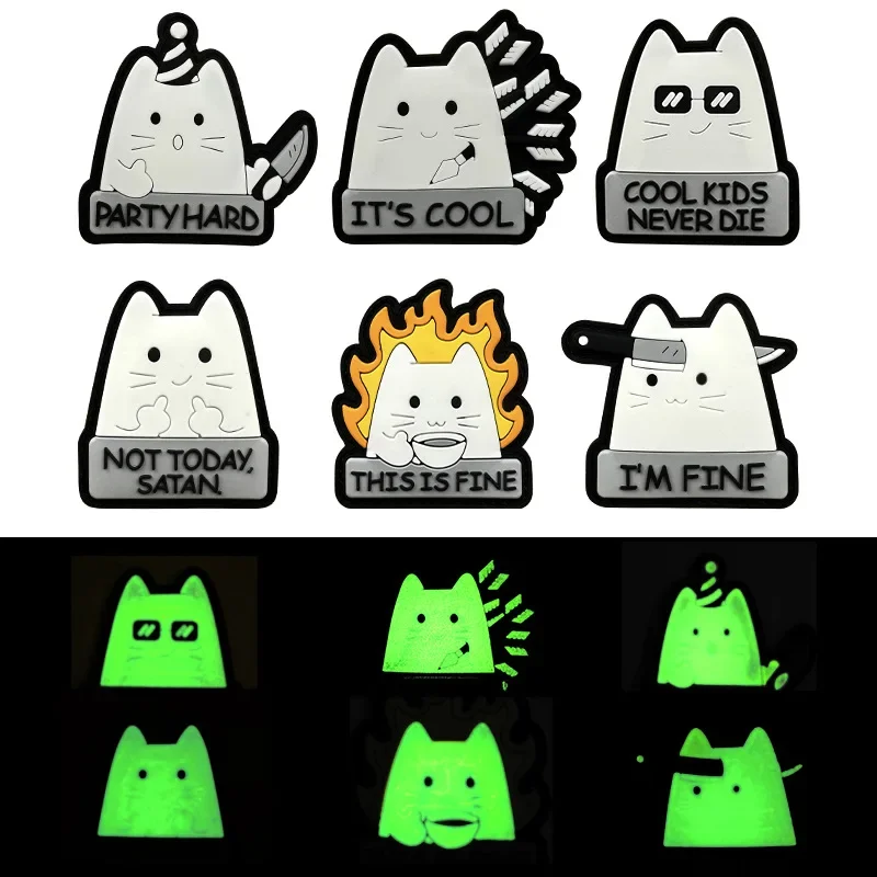 Parche de Anime de gato de dibujos animados, bordado de Pvc en la ropa, gancho y bucle, pegatinas de emblema de equipo táctico divertido - imagen 3