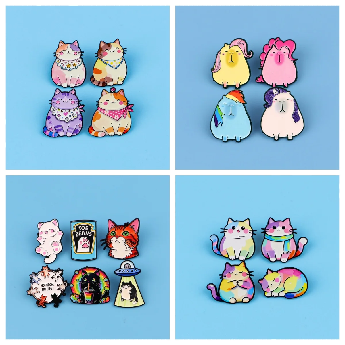 Pin esmaltado de gato colorido para solapa, conjunto de broche de capibara de dibujos animados, decoración de ropa, alfileres de Metal, mochila, sombrero, insignia, accesorios, 5 uds.