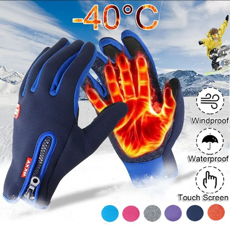 Guantes cálidos de lana con pantalla táctil para ciclismo al aire libre, guantes fríos impermeables a prueba de viento, antideslizantes, guantes de esquí de invierno para hombres y mujeres - imagen 3