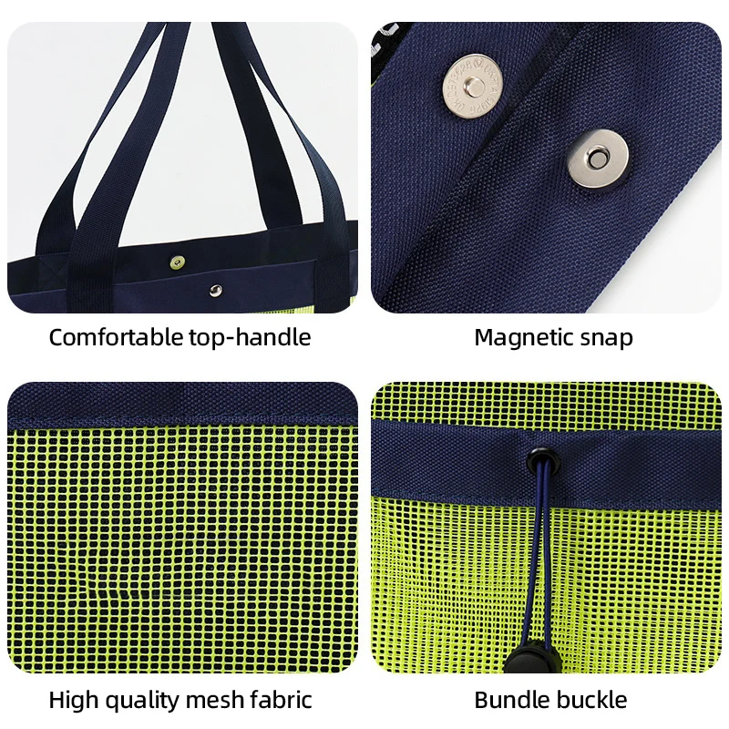 Bolso de hombro para natación de playa de secado rápido, bolsa de lavado de malla de gran capacidad, múltiples bolsillos, bolso de lavado de baño con cordón de verano - imagen 5