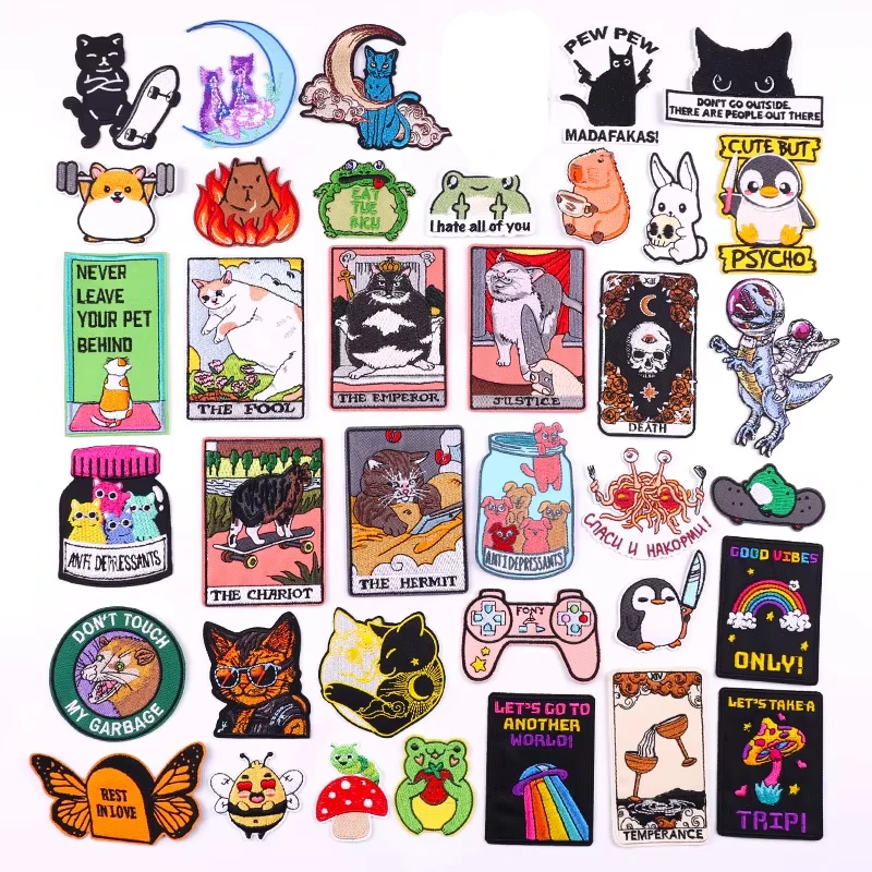 Parche bordado de animales de dibujos animados, Gato/Rana, chaquetas, costura DIY, parches termoadhesivos para ropa - imagen 2