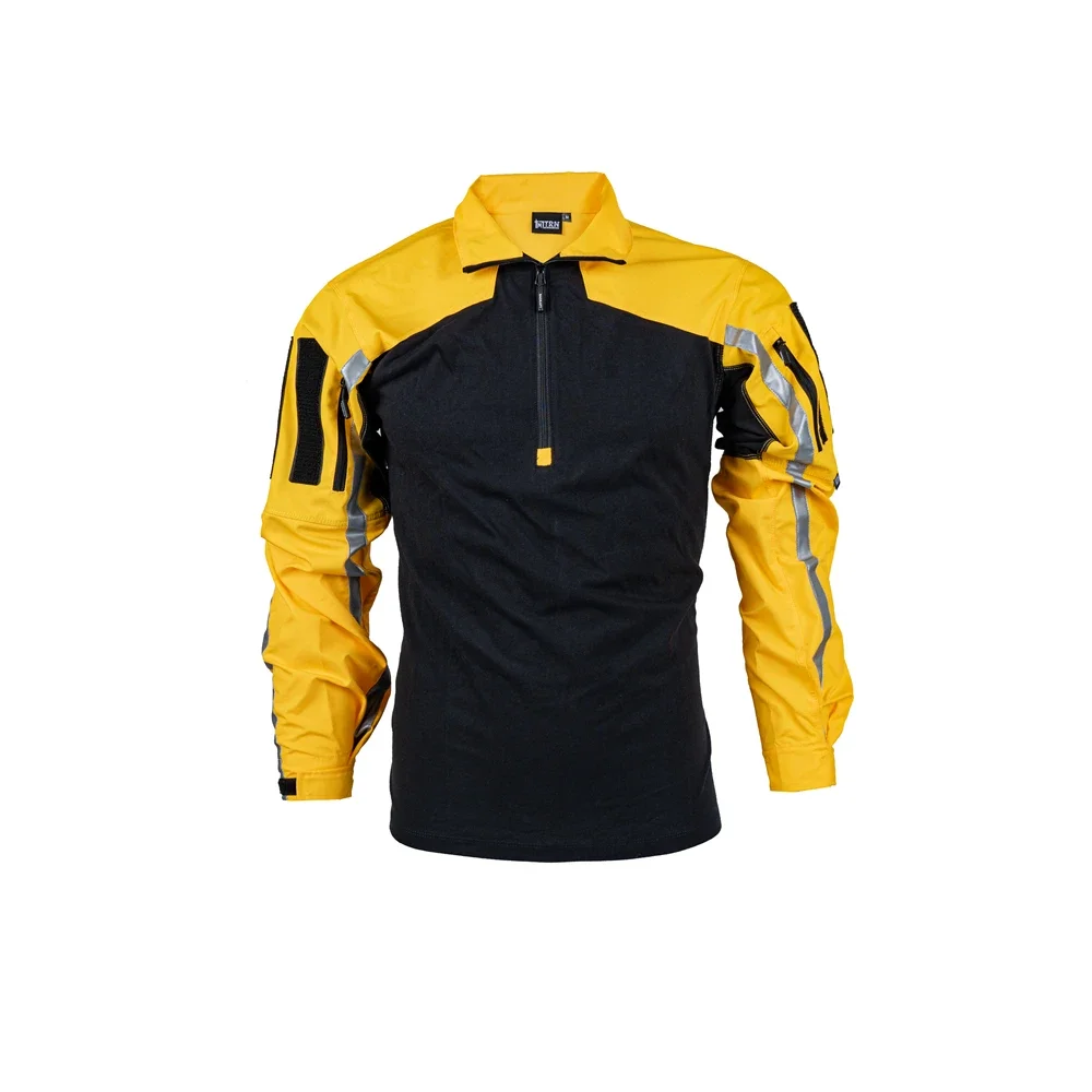 Uniforme de entrenamiento táctico naranja/amarillo, camisa de Instructor de combate, tira reflectante, equipo de rescate, caza, traje transpirable de manga larga