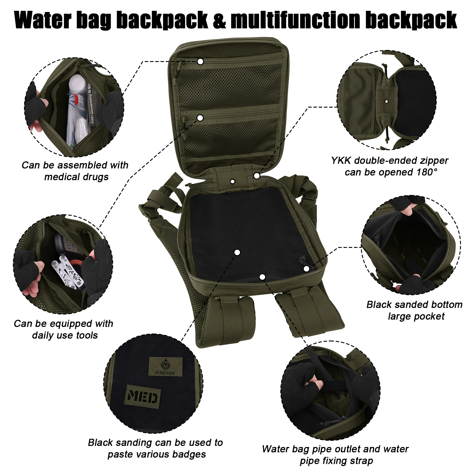 KRYDEX-Paquete MOLLE portador de hidratación táctico de 50 oz, bolsa para vejiga de agua de 1,5 l, mochila de caza, accesorios para chaleco al aire libre - imagen 4