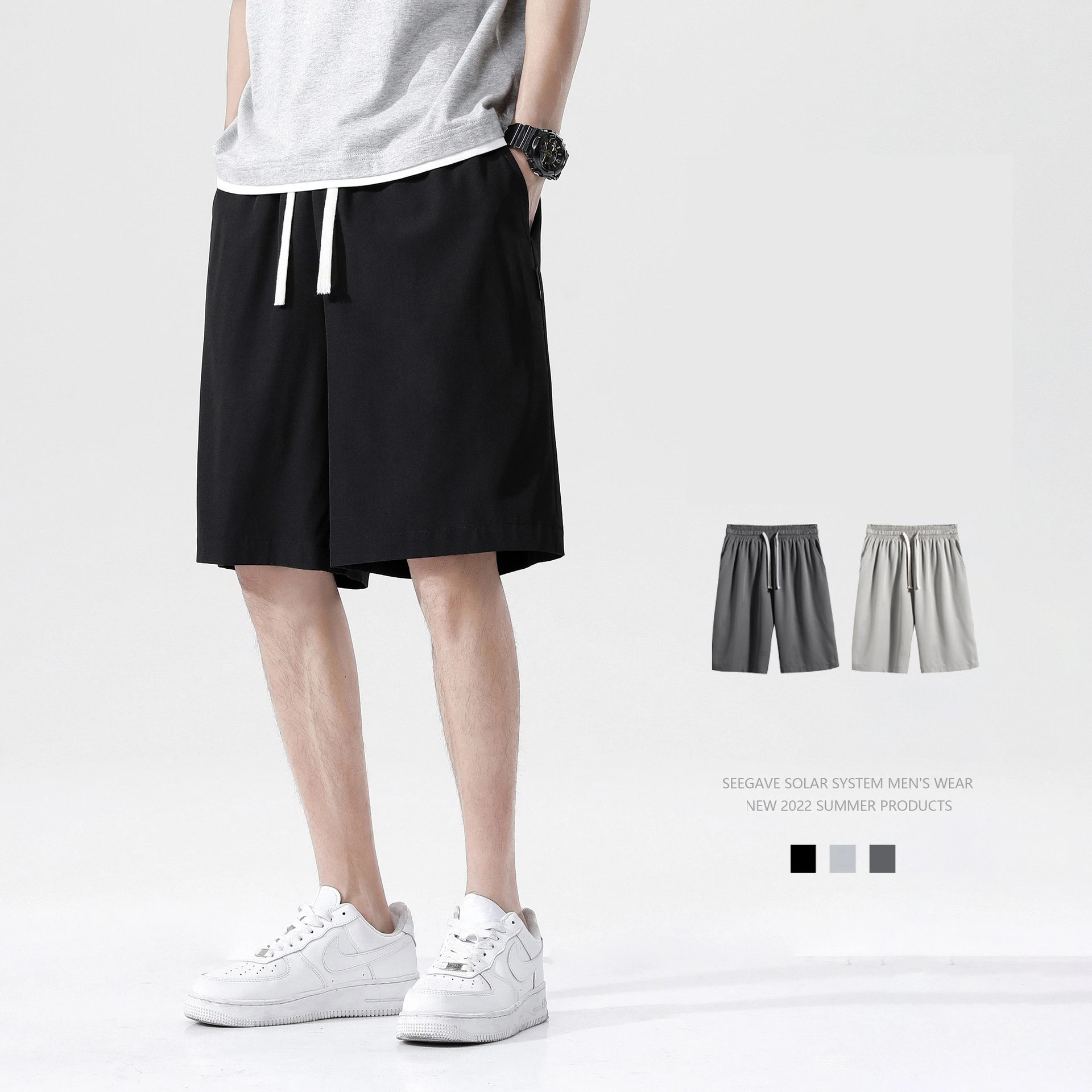 Pantalones cortos deportivos de verano para hombre, ropa de calle informal, transpirable, para la playa, Harajuku - imagen 2