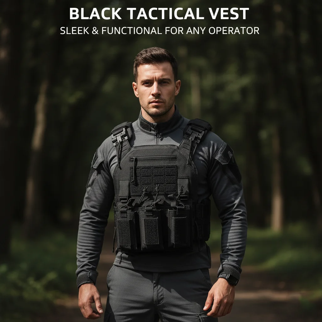 Chaleco táctico, paquete doble de desmontaje rápido, chaleco ligero de equipo negro para exteriores estilo caza al aire libre con corte láser, de alta calidad - imagen 3