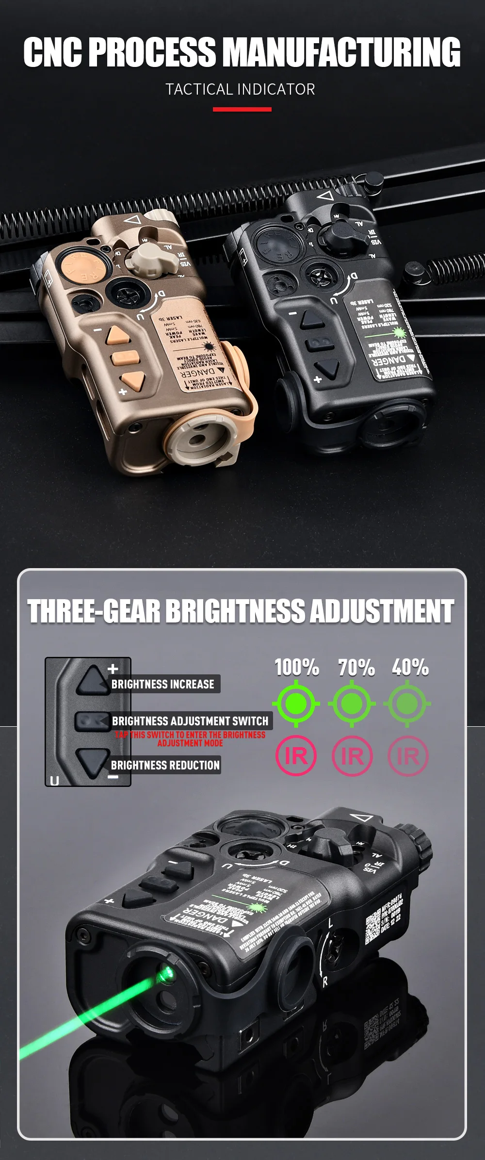 Una imagen de un puntero láser verde con una potencia de 100MW