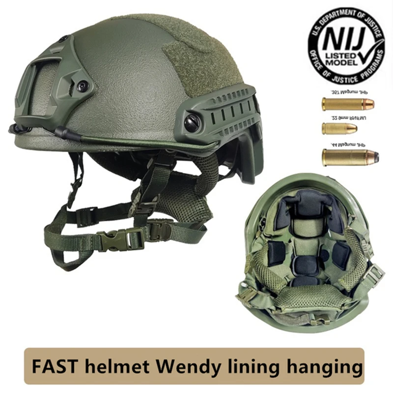 Casco táctico balístico ACH de corte alto, casco balístico de PE de alta calidad, casco balístico con almohadilla de suspensión NIJ IIIA FAST Wendy - imagen 3