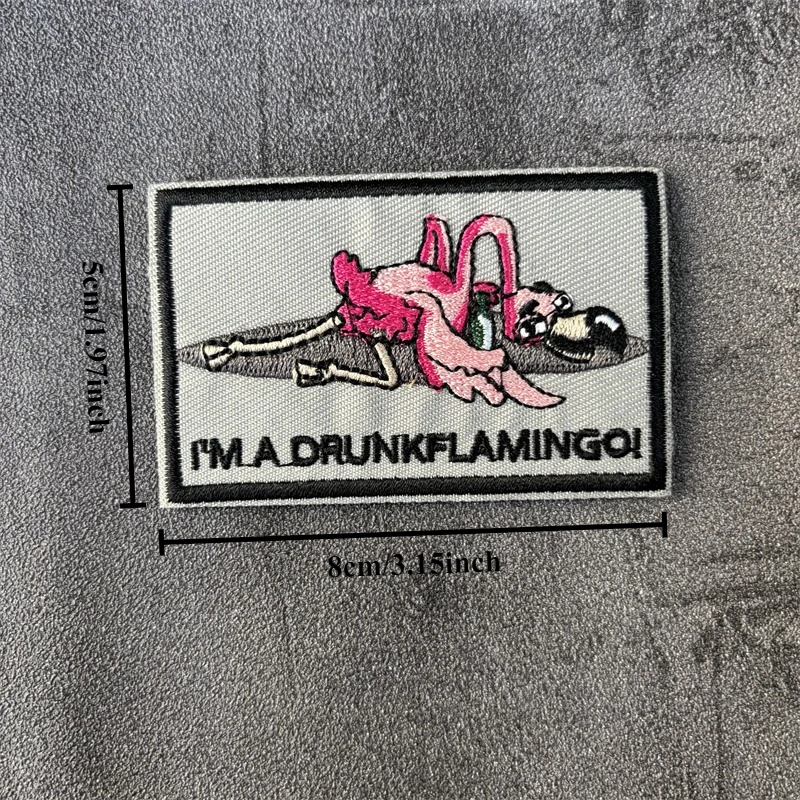 Insignia de moral táctica "¡Soy un flamenco borracho!" Parche bordado para ropa, parches con gancho, pegatinas para mochila, brazalete - imagen 5