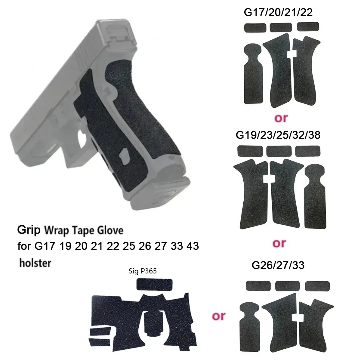 Cinta envolvente de agarre con textura de goma antideslizante táctica para G17 G19 G20 G21 G22 G23 G25 G26 G27/32/33/38 P365, accesorios para pistola de caza - imagen 3