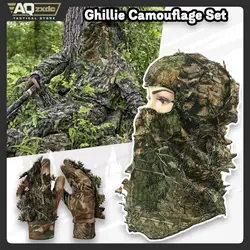 Mascarilla camuflaje ghillie tridimensional facial hojas guantes