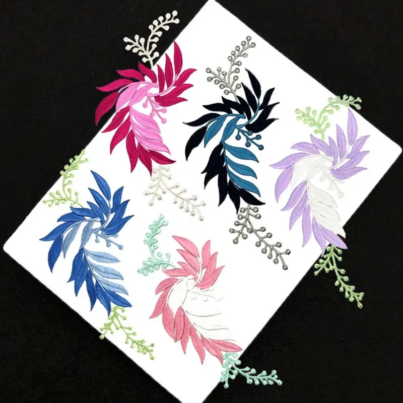 Foral-Parche termocollante de tela, hojas de flores, parches para planchar, bordado, pegatinas de costura para vestido, ropa, 32x13cm - imagen 3