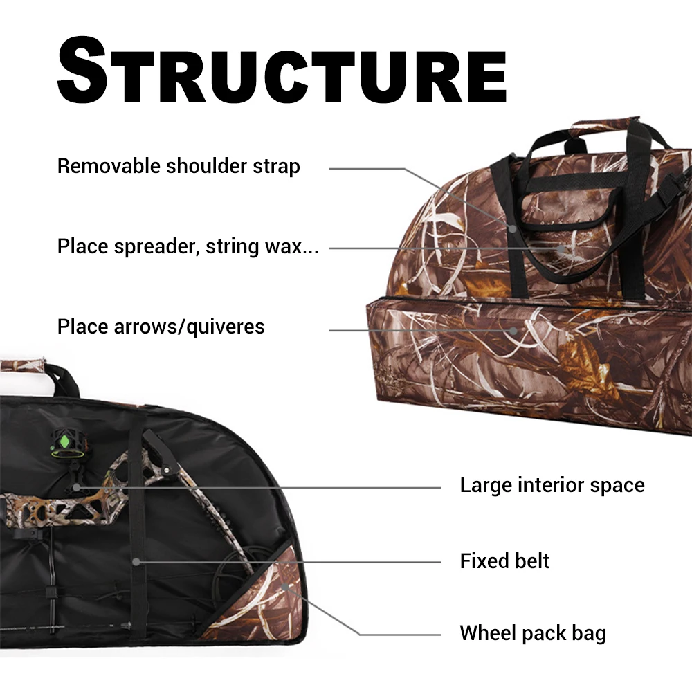 Bolsa de transporte de arco, bolsa de almacenamiento para equipo de tiro con arco con bolsillo para flechas, estuche compuesto de lona para arco de caza de 95cm, 100cm y 115cm - imagen 5