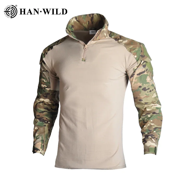 HAN WILD-camisas de algodón para hombre, ropa táctica de combate para hombre, uniforme de caza, ropa de camuflaje Airsoft, camisas de acampada de talla grande - imagen 4