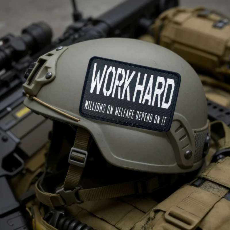 Divertido insignia de moral táctica “Millones duros de trabajo en bienestar depende de ello” Parches de gancho y bucle para decoración de ropa de mochila - imagen 2