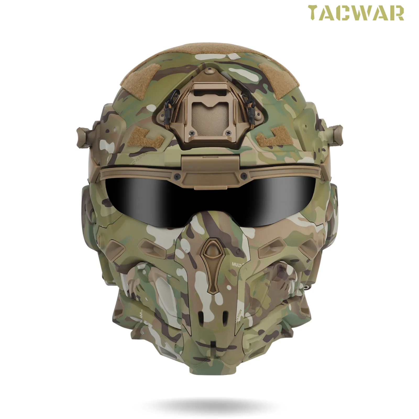 Casco Assault I Airsoft de cara completa, casco táctico con auriculares HD, ventilador antiniebla, 2 pares de lentes, máscara abatible para CS al aire libre