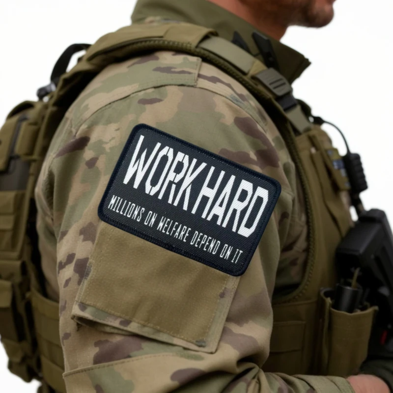 Divertido insignia de moral táctica “Millones duros de trabajo en bienestar depende de ello” Parches de gancho y bucle para decoración de ropa de mochila - imagen 5