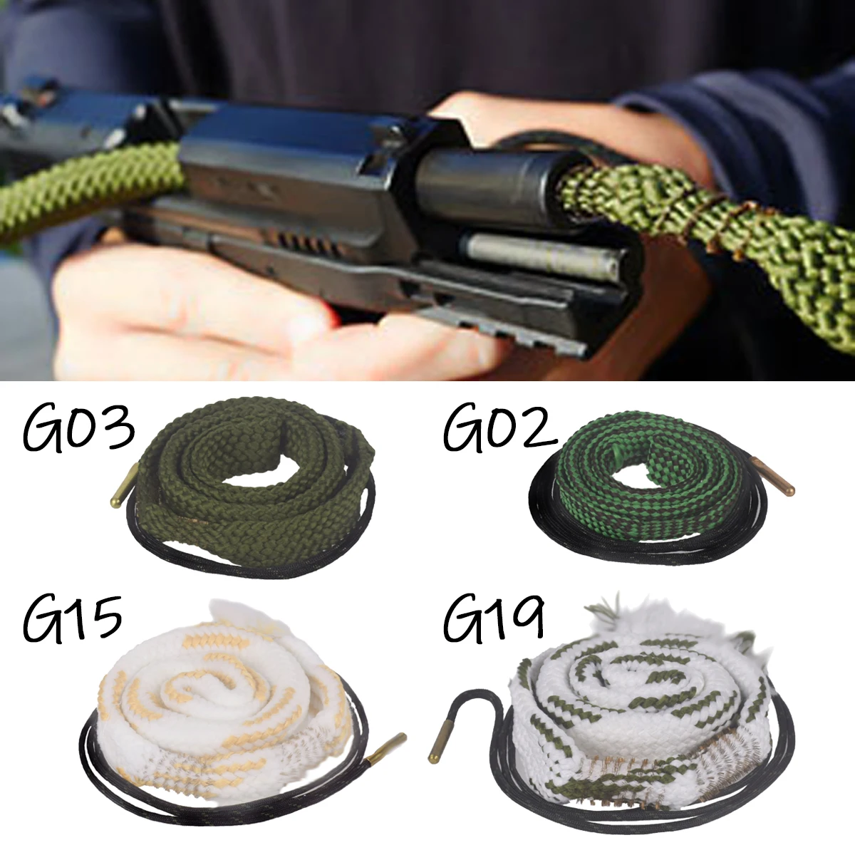 Limpiador de agujeros para pistola, Kit de limpieza de Rifle, cepillo de cuerda de barril de pistola para 12GA 20GA 7mm 9mm.22.22.23.38 5,56mm.308 7,62mm.44.45cal - imagen 2