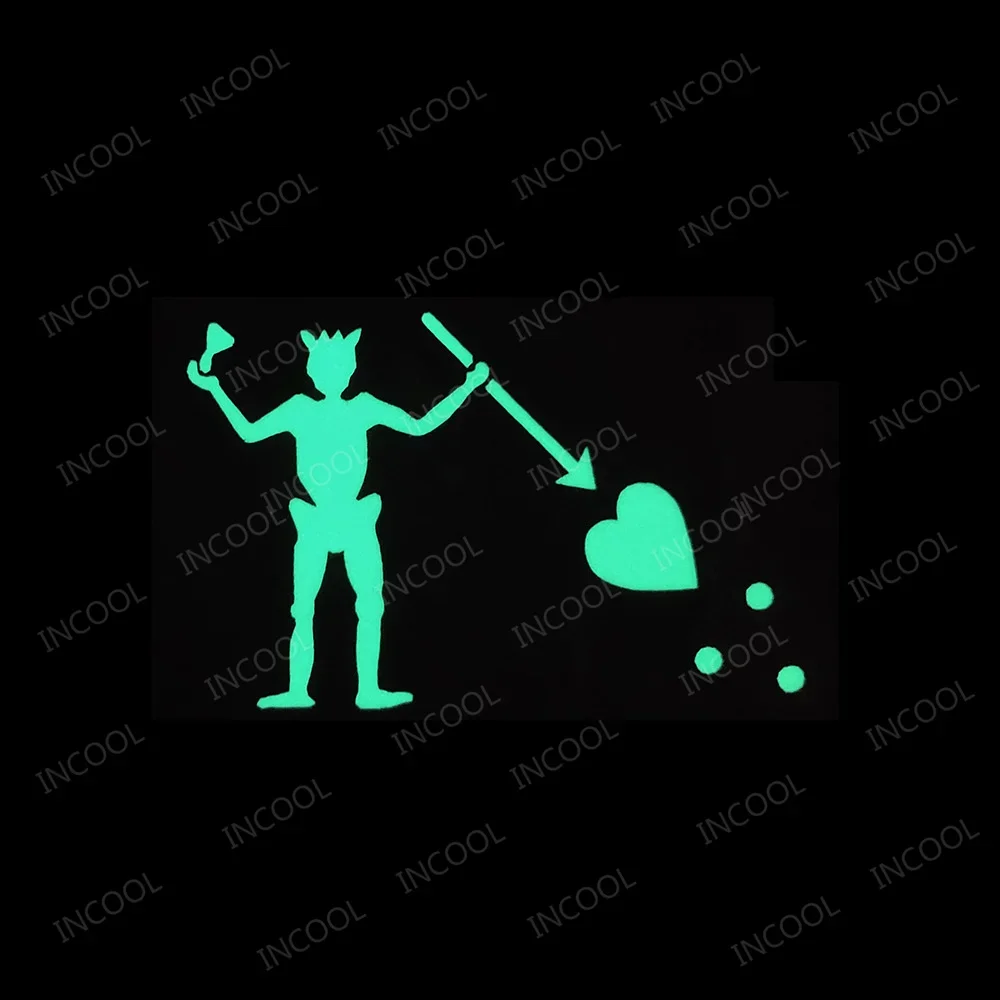 Parche bordado de barba negra Edward Teach Blackbeard, pirata reflectante Jolly Roger, calavera, corazón, esqueleto F, insignia luminosa para dedo - imagen 5