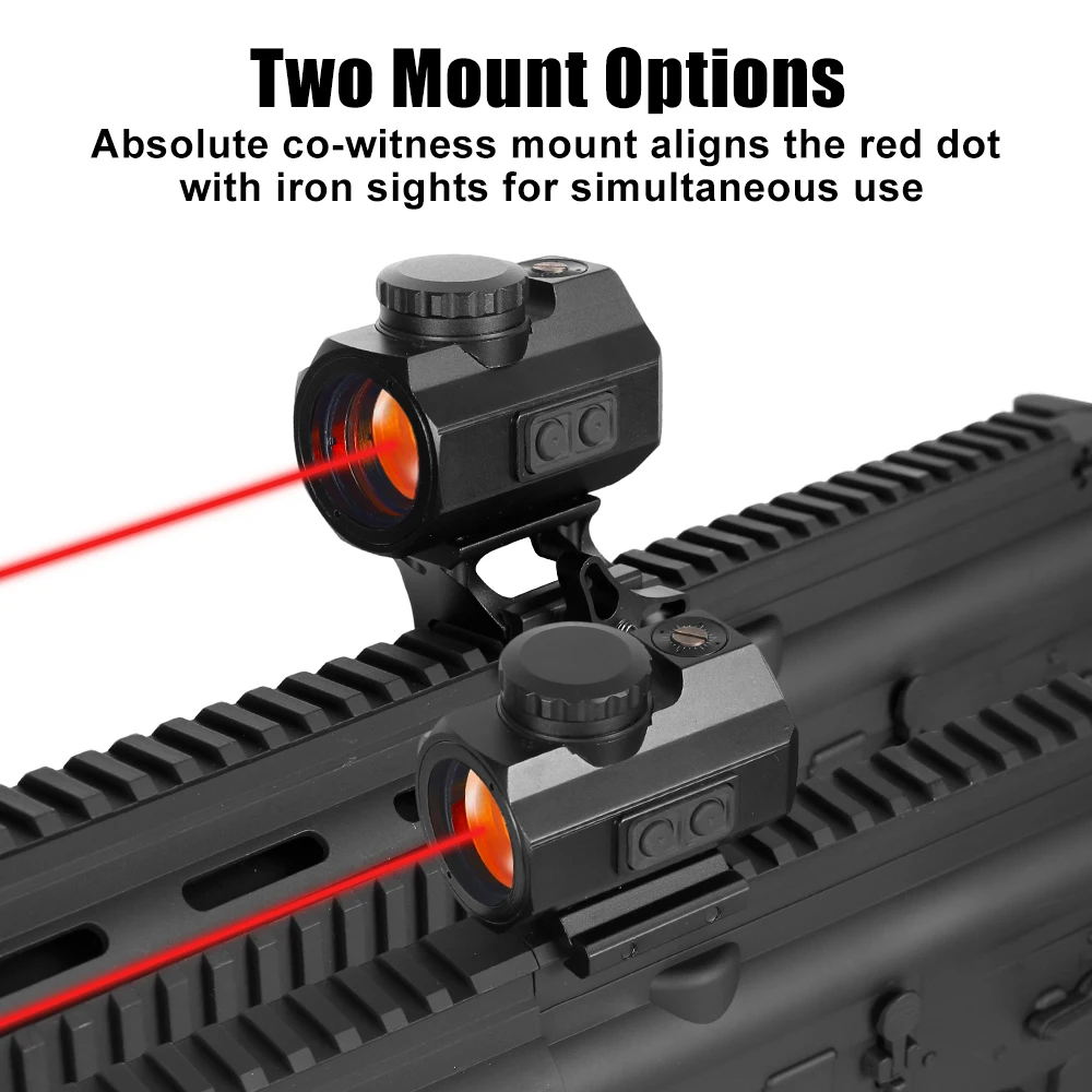 Mira de punto rojo, 1x25mm, compacta, mira de punto rojo, movimiento despierto, 2 ópticas de punto rojo MOA con película roja para riel Picatinny de 21mm - imagen 2