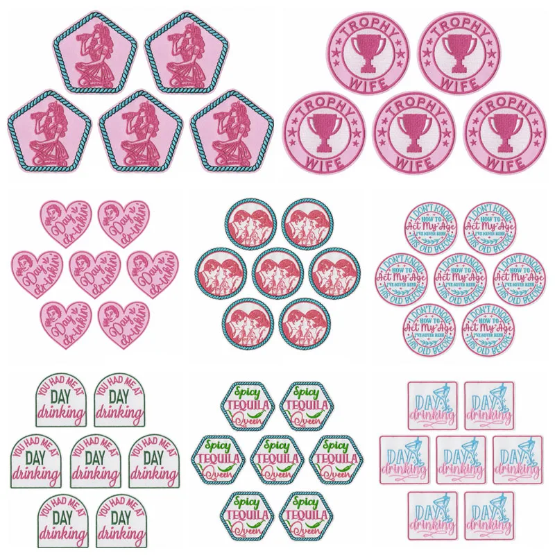 10 unids/lote, venta al por mayor, apliques de la serie temática de Bar/parche bordado, parches para planchar para ropa, parches termoadhesivos para ropa