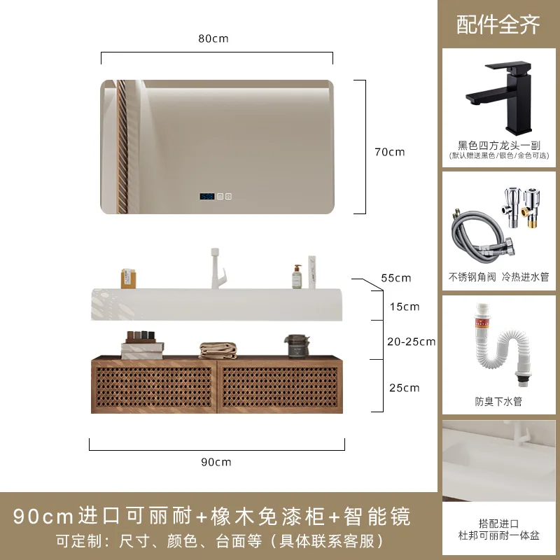 Lavabo integrado de ratán-Ji Feng, mueble de baño combinado, lavabo de baño - imagen 3