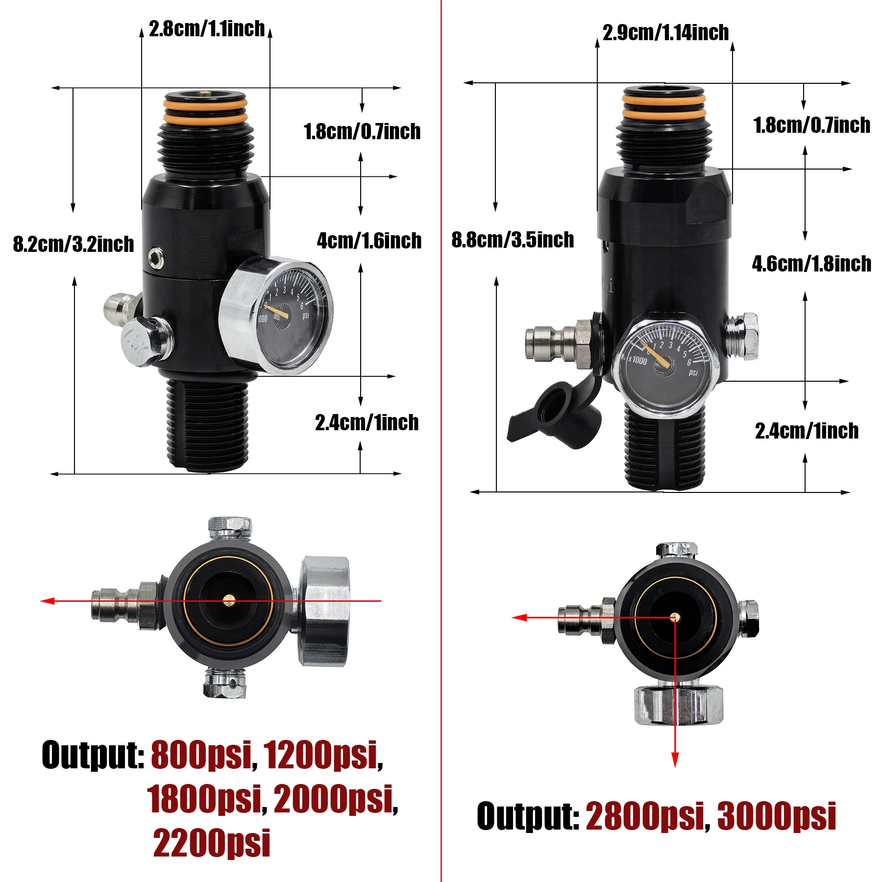 Regulador HPA 4500 psi - rosca M18x1.5 o 5/8-18UNF - salida 800-3000 - imagen 5