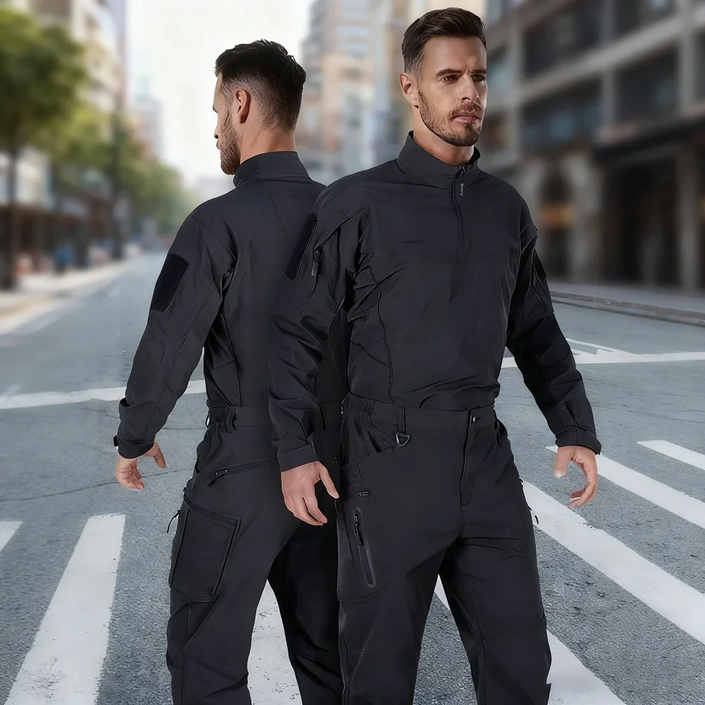 Traje táctico de rana de combate elástico para senderismo, montañismo, urbano, transpirable, para exteriores, azul marino oscuro, mangas largas y pantalones - imagen 5