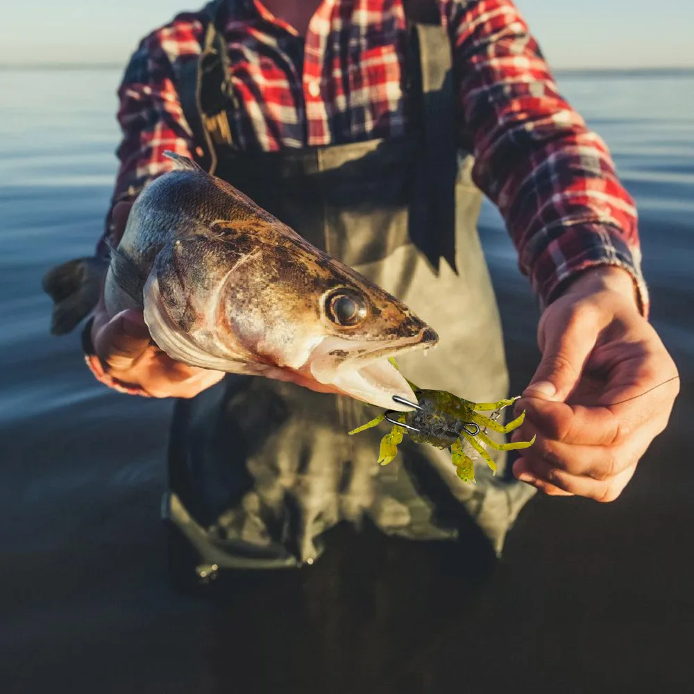 10 Uds. Cebo suave de cangrejo simulado 3D, Señuelos de Pesca artificiales de silicona con doble gancho, Swimbait de 10cm para trucha, lubina, cebo para peces - imagen 5
