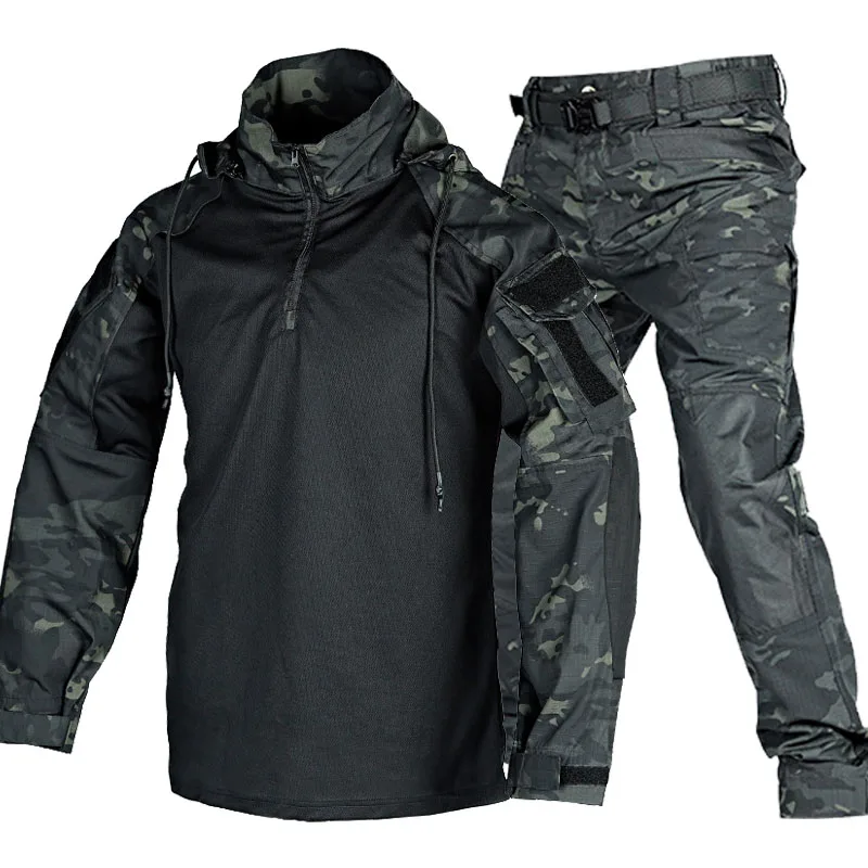 Conjunto táctico verde militar para hombre, ropa militar para Airsoft al aire libre, camisetas de Paintball, pantalones de combate con múltiples bolsillos, traje con capucha del ejército - imagen 2