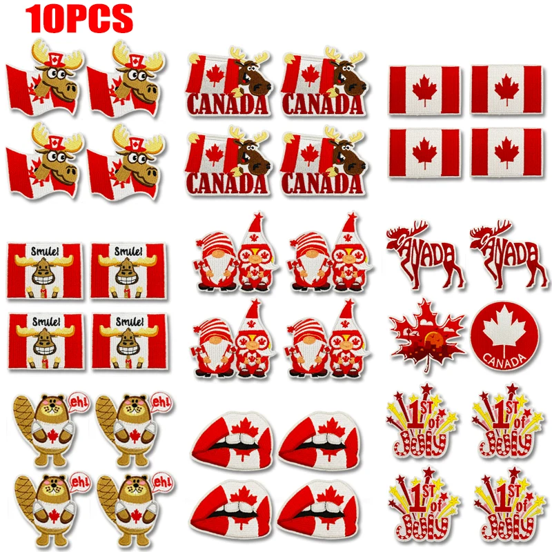 10 unids/lote, insignias de parche bordado de Canadá, parche de hoja de arce de lectura de Canadá, parches para planchar para ropa, chaquetas, sombreros, pegatinas para coser