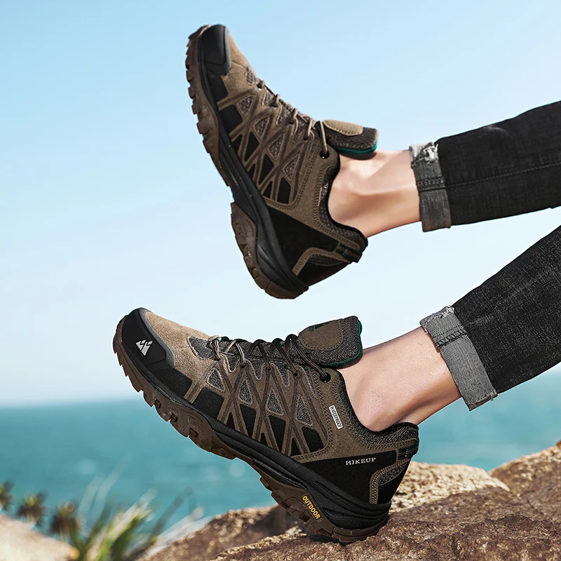 HIKEUP-zapatos de senderismo transpirables para hombre, zapatillas de deporte masculinas con cordones, amortiguación, escalada al aire libre, turismo, novedad - imagen 5