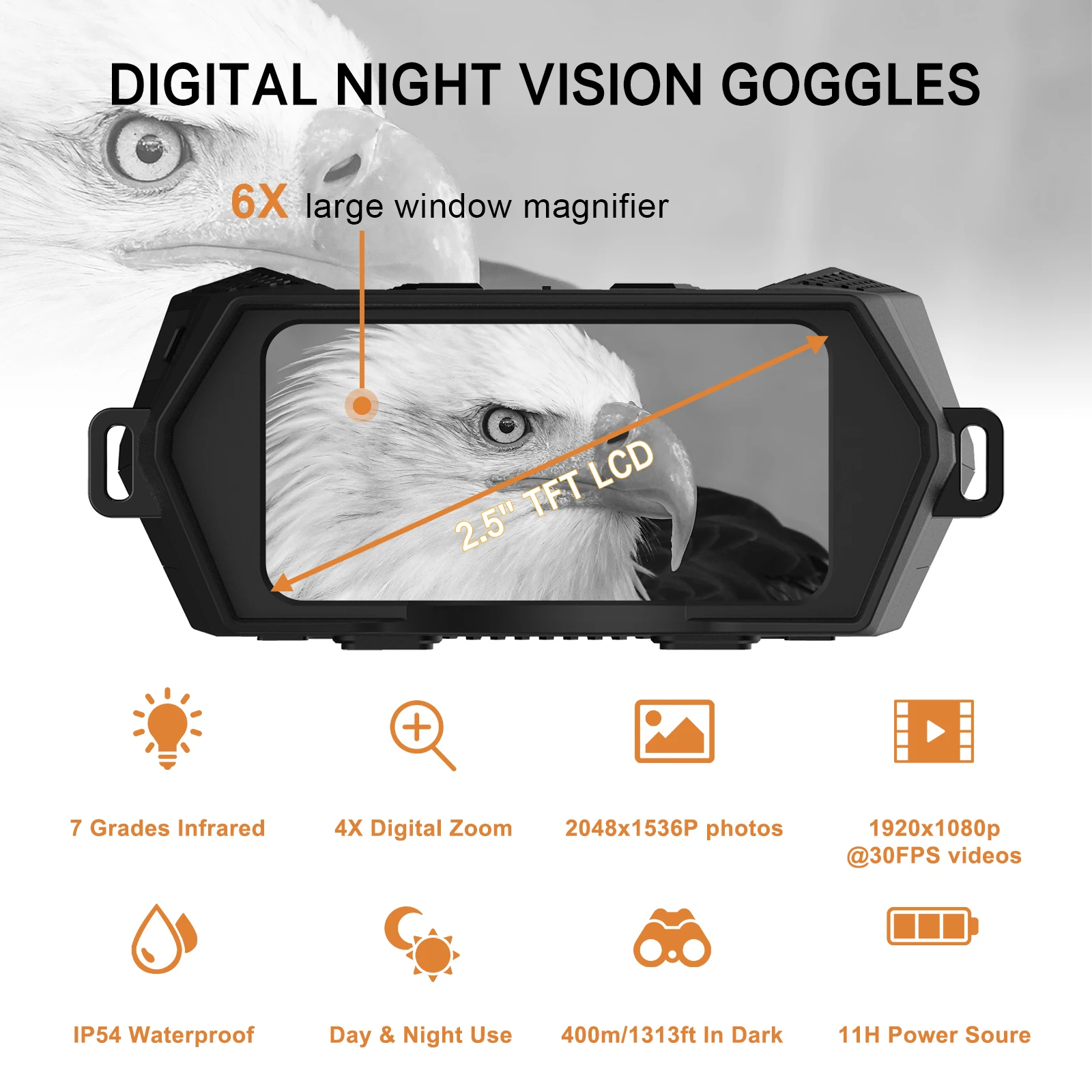 Binoculares de visión nocturna 4X de 1312 pies/400M NV5000 HD NV, telescopio de caza Digital infrarrojo mejorado, cámara de vídeo NV IR - imagen 2