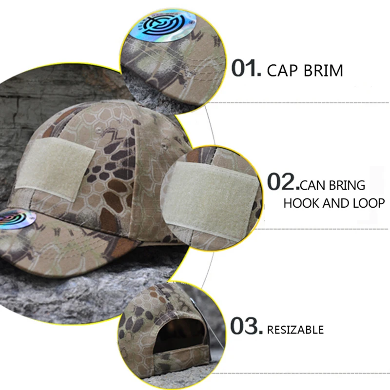 Gorra con protección solar para exteriores, gorra deportiva de camuflaje de secado rápido, gorra de camuflaje Unisex, gorra de béisbol, gorra de pesca sencilla - imagen 4