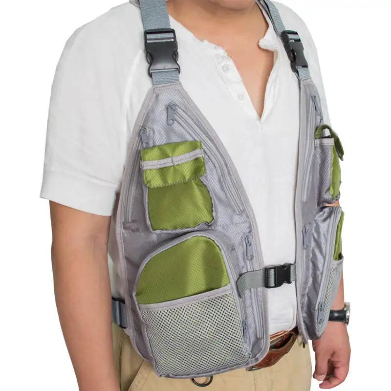 Chaleco de pesca con mosca para deportes al aire libre, chaqueta, bolsa de malla en el pecho, bolsa de almacenamiento, ropa de pesca para acampar, chaleco de caza - imagen 4