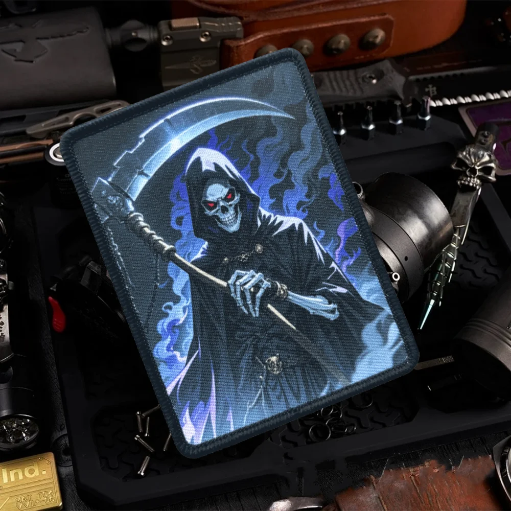 Grim Reaper Scythe esqueleto moral parche táctico impreso gancho y bucle emblema insignia militar brazalete de combate pegatinas para mochila - imagen 5