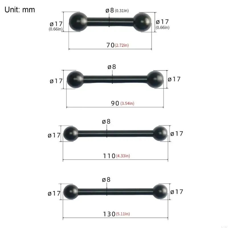Brazo extensión para soporte teléfono con bola anodizada negra - imagen 4