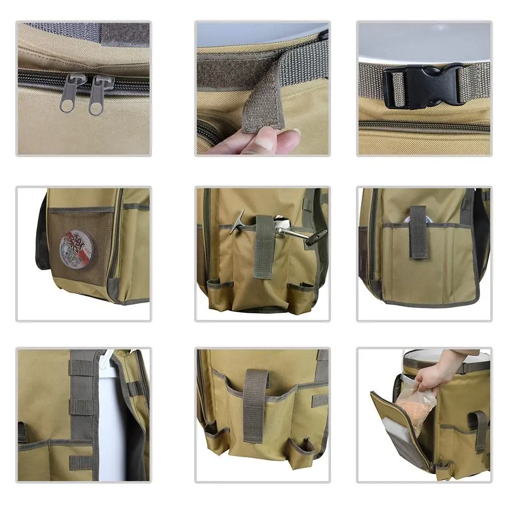 Bolsa de aparejos de pesca, organizador de cubo para acampar al aire libre, bolsa de almacenamiento de aparejos de pesca de gran capacidad, bolsa de jardinería para pesca y Camping - imagen 2
