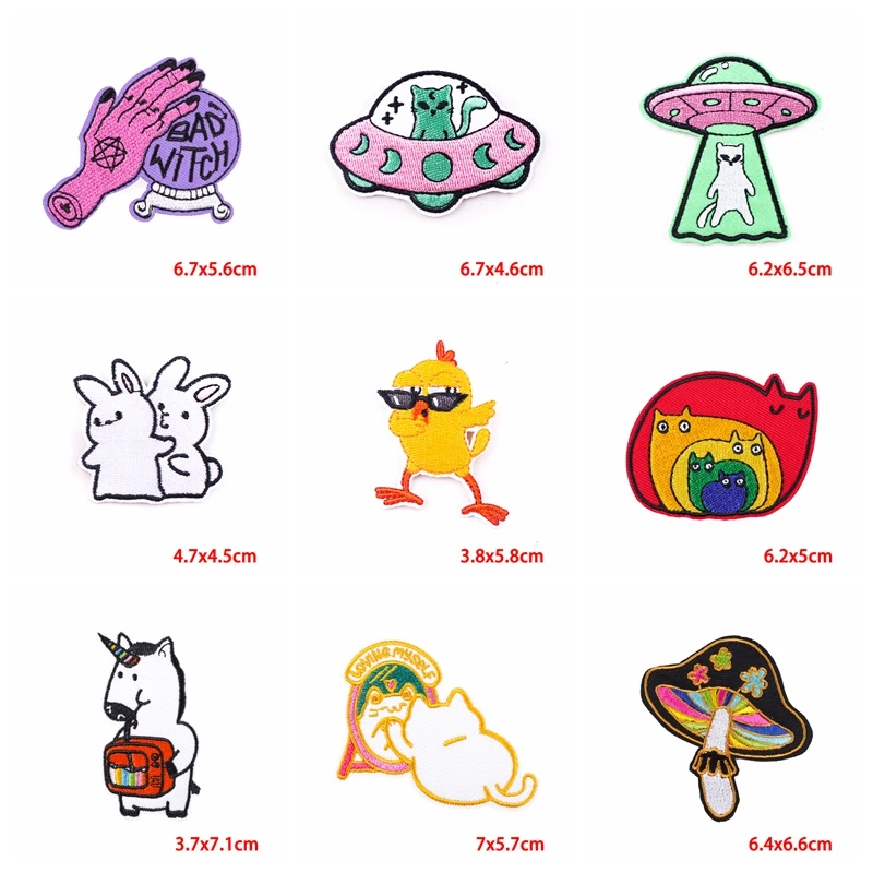 Parche bordado de dibujos animados/animales, parche de dinosaurio, pato, gato, parches de planchado para ropa, parches de fantasma lindo en la ropa, 10 unids/lote - imagen 3