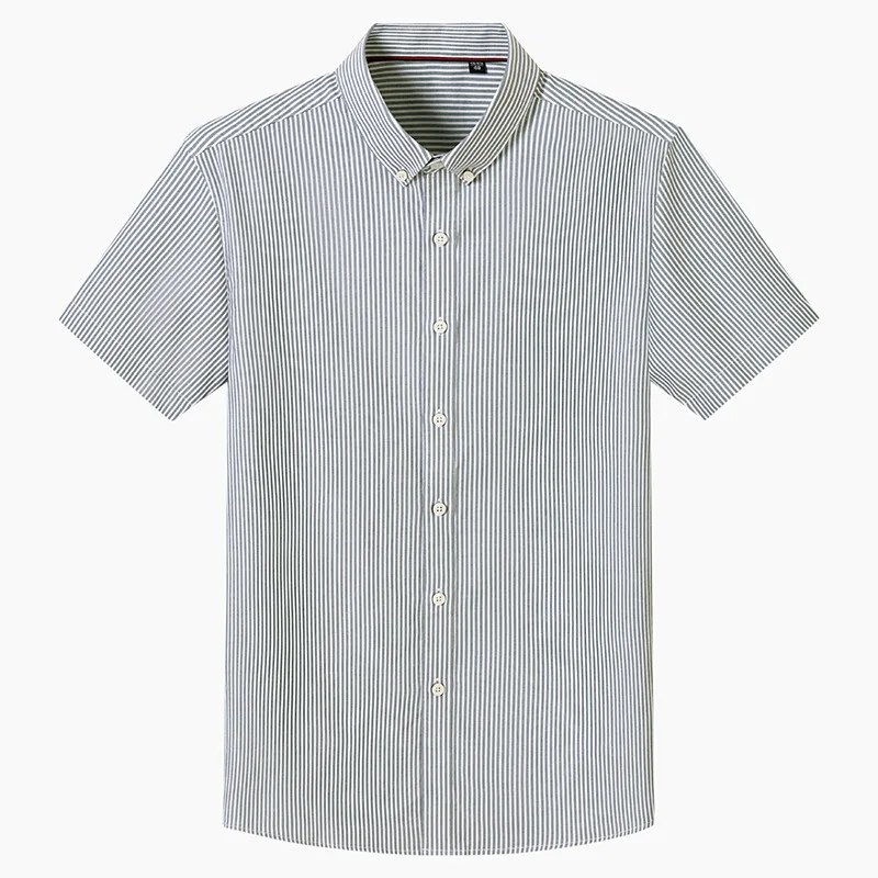 Camisa 100% de algodón para hombre, Camisa lisa de lujo a rayas, transpirable, de manga corta, a la moda, para negocios, Social, Normal - imagen 4