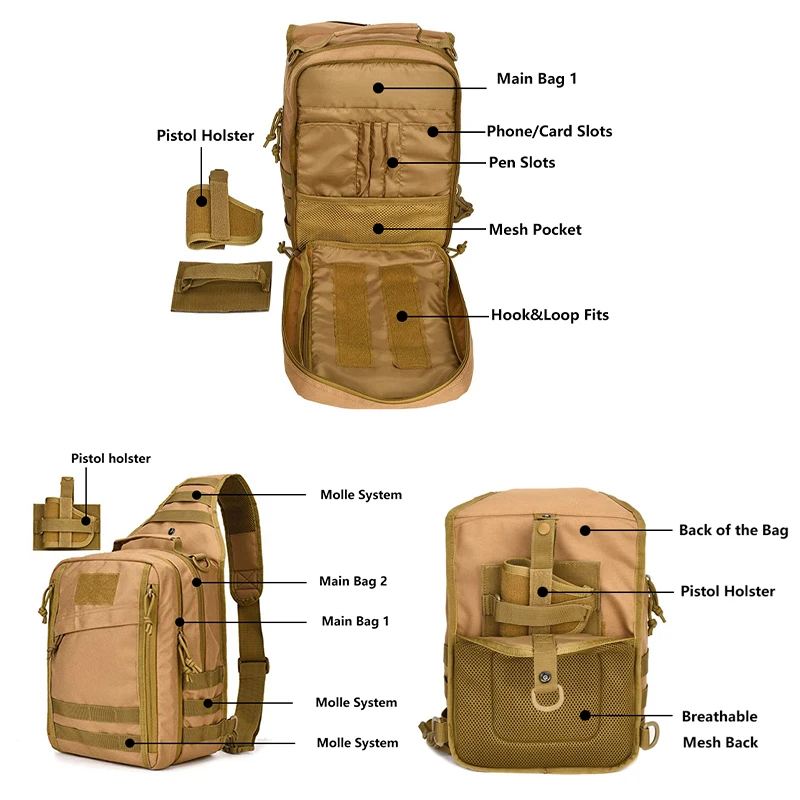 Bolsa de mano con sistema Molle, accesorio táctico para pistola militar, impermeable, EDC, funda trasera transpirable - imagen 4