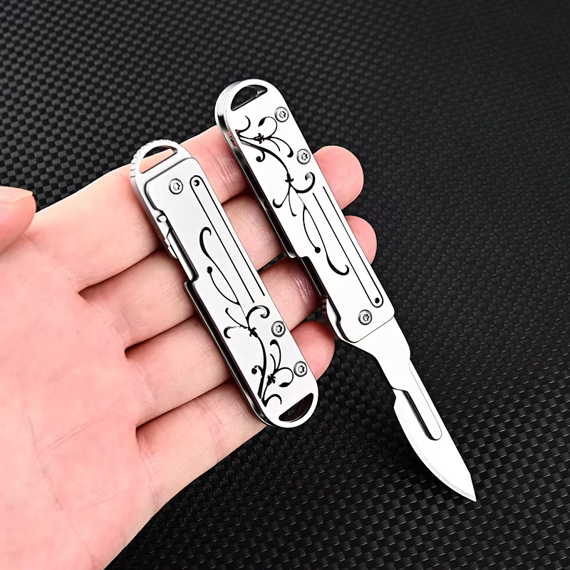 Mini cuchillo cortador papel orquídeas Chinoiserie llavero portátil - imagen 5