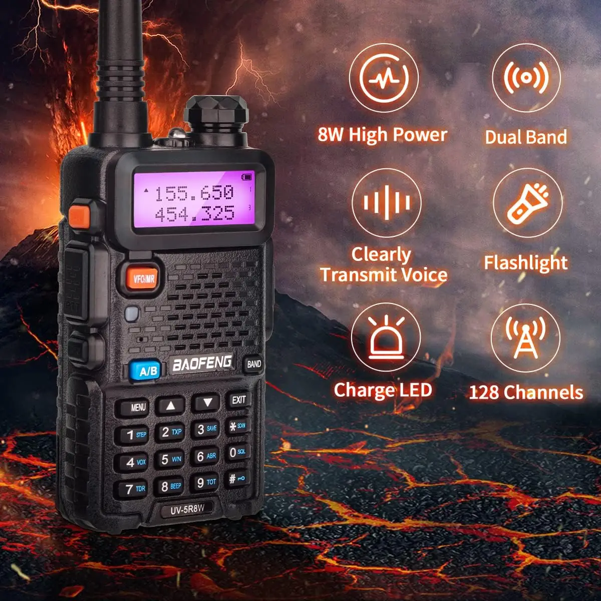 1/2 Uds BaoFeng UV-5R 8W Walkie Talkie de tres potencia de alta potencia banda Dual de largo alcance 128 CH portátil de mano UV 5R Ham Radio bidireccional - imagen 3