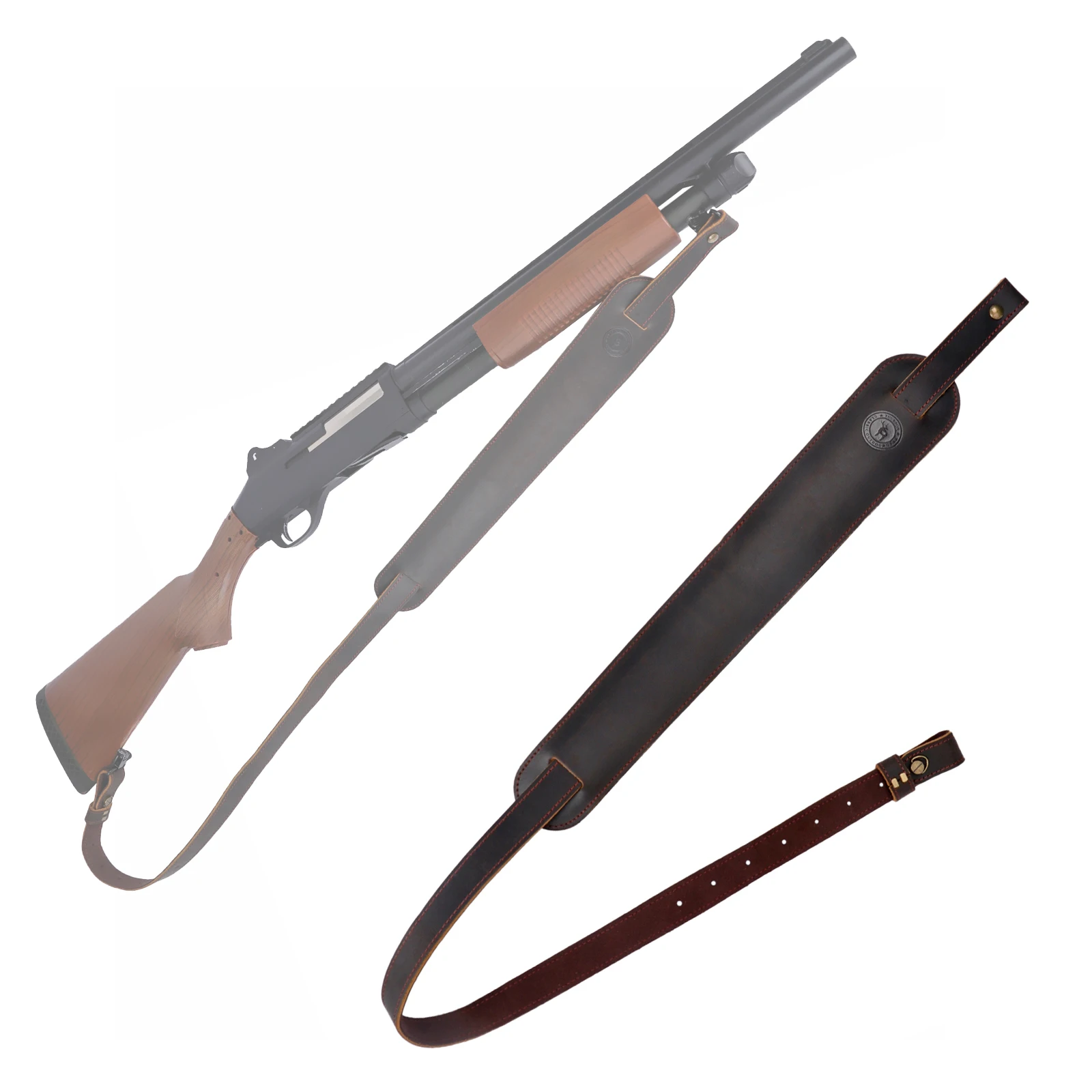 Tourbon Accesorios de caza Rifle de cuero Sling Gun Correa de hombro con giratorios Longitud ajustable 110 cm Acolchado suave Negro